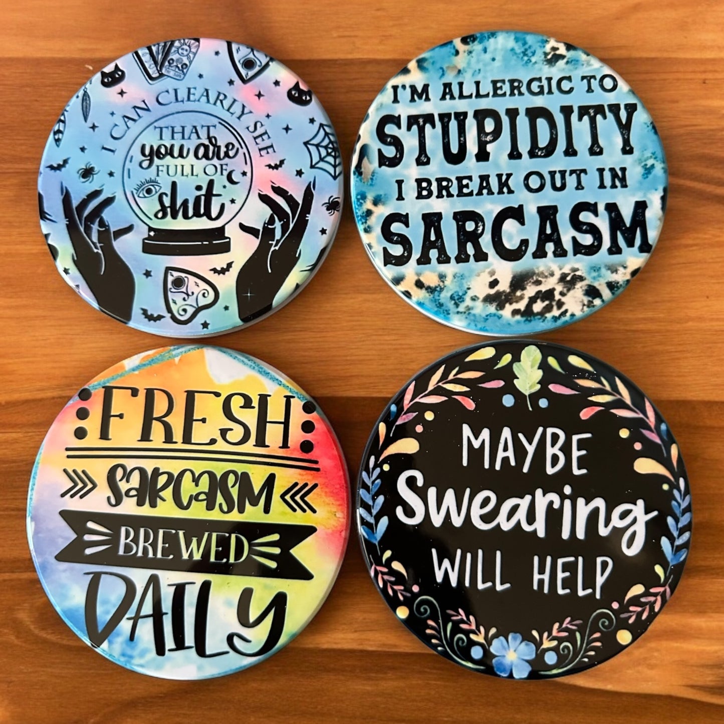 Sarcastic round ceramic coasters