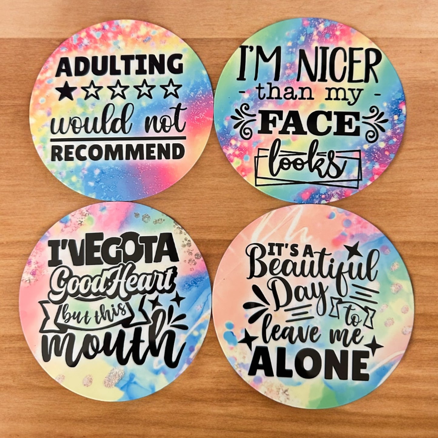 Rainbow sarcasm coasters