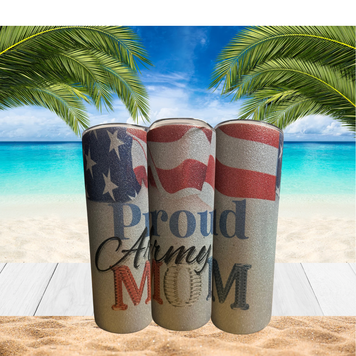 White glitter Proud Army Mom